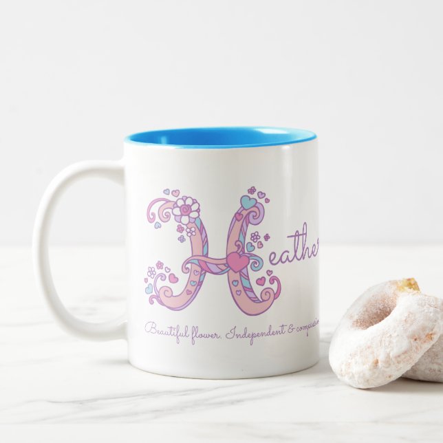 Heather name meaning monogram H personalized mug Två-Tonad Mugg (Med munk)