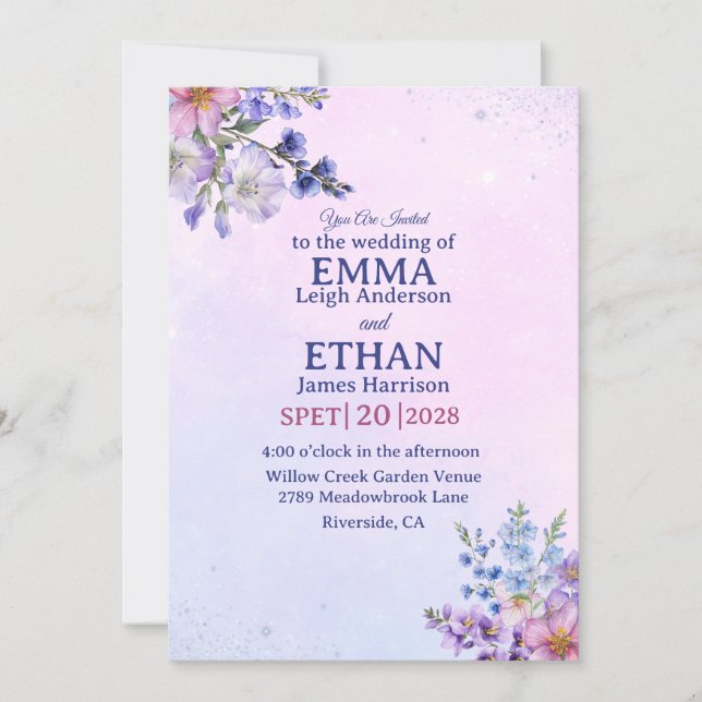 heather periwinkle plum lavender blue Wedding  Inbjudningar (Framsida)