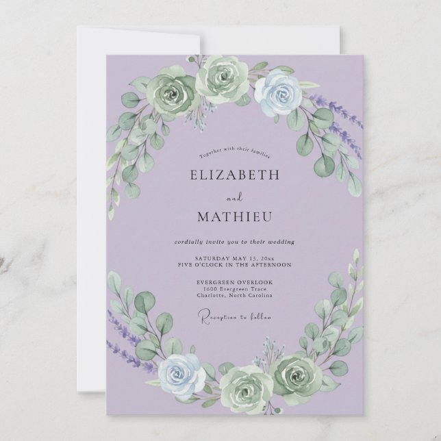 Heather Sage Petal Bröllop Inbjudningar (Framsida)