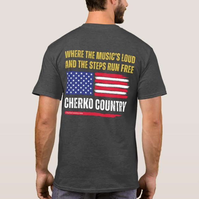 (Heather) US Flagga / Musikens högt & Steg springe T Shirt (Baksida)