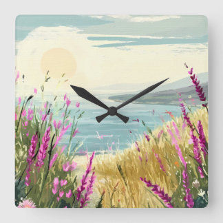 Heathers Embrace by the Sea Fyrkantig Klocka