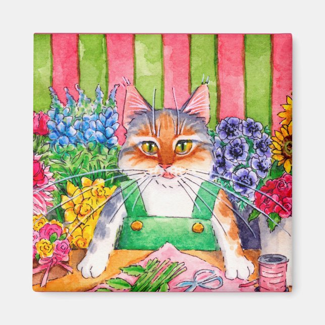 Heather's Flower Shop cat kitten gullig magnet (Framsidan)