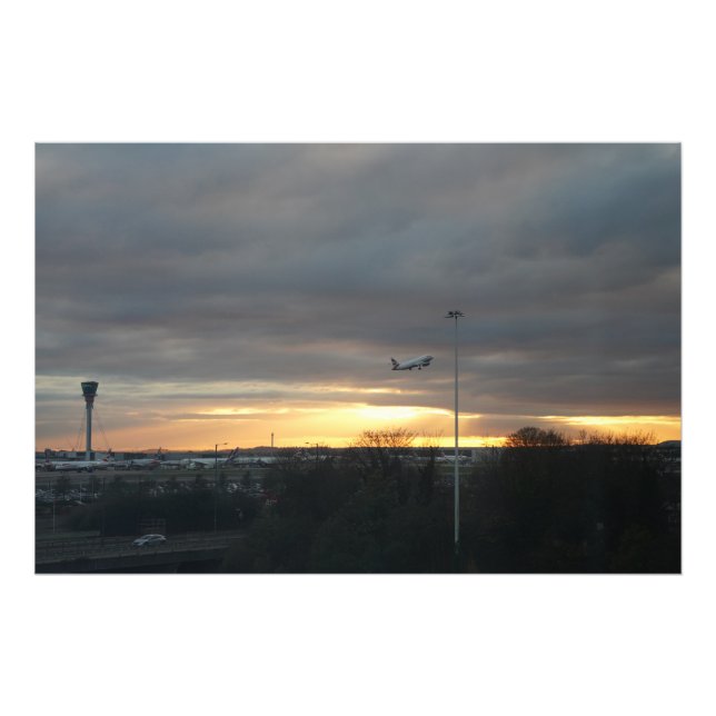 Heathrow startar vid solnedgång fototryck (Framsidan)