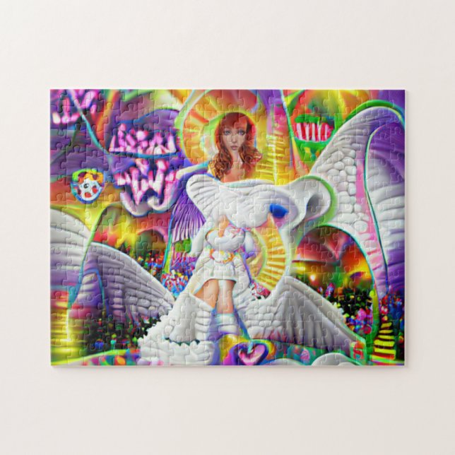 Heaven Angel Woman Female City Psychedelic Bright Pussel (Horisontell)
