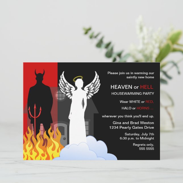 Heaven eller helvetet Houseuppvärmning Party Inbjudningar (Stående Fram)