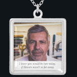 Heaven Far från Bride Photo Bröllop Memorial Silverpläterat Halsband<br><div class="desc">Bära Far i det vackra fotomemorialhalsbandet på din bröllopsdag för att känna kärlek som du delade med honom och behålla honom nära på din speciella dag. Lägg till din egen speciella text, eller, använda, ordalydelsen som visas "Jag vet att du skulle vara här i dag om himlen inte var så...</div>