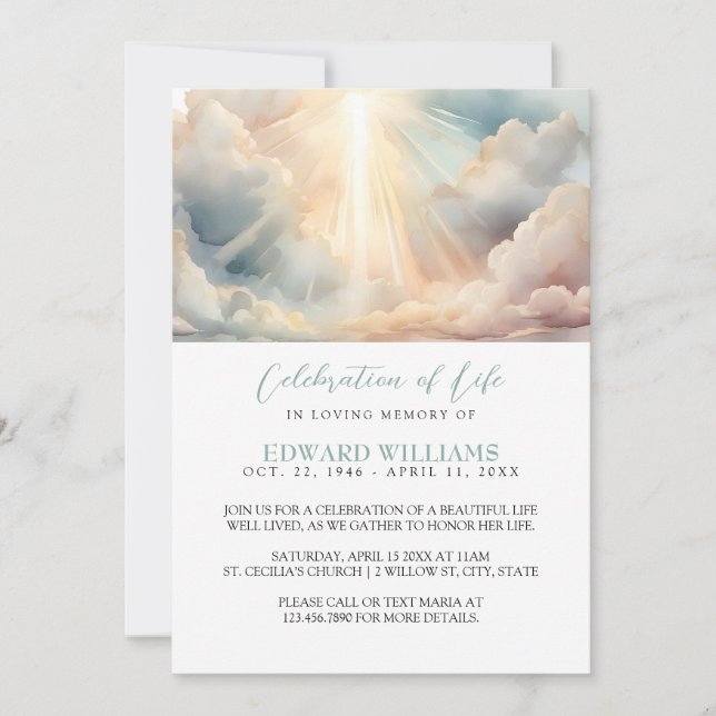 Heaven Funeral Firande of Life Photo Inbjudningar (Framsida)