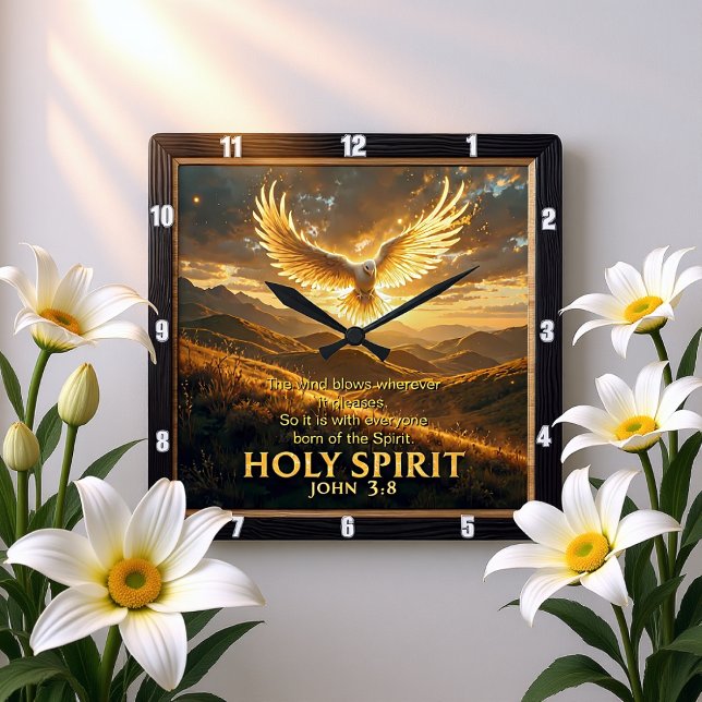 Heaven Holy Spirit Dove Majestic John 3:8 Verse Fyrkantig Klocka (Skapare uppladdad)