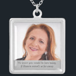 Heaven Mor i Bride Photo Bröllopsdag Memorial Silverpläterat Halsband<br><div class="desc">Bära det vackra Budens mamma-fotominneshäcket på bröllopsdagen för att känna kärlek du delade med henne och behålla henne nära på din speciella dag. Lägg till din egen speciella text eller,  använda,  ordalydelsen som visas "Vi vet att du skulle vara här i dag om himlen inte var så långt borta"</div>