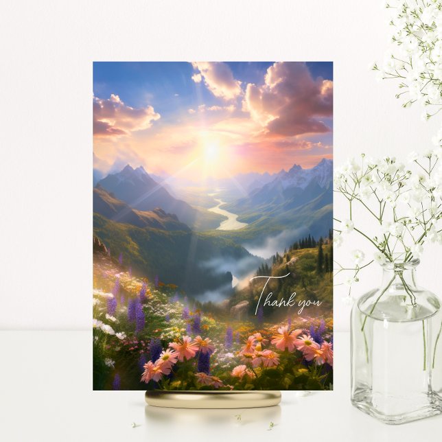 Heaven Mountains Sol Vild Flowers Sympathy Kort (Heaven Mountains Sun Wild Flowers Sympathy Thank You Card | River Water)