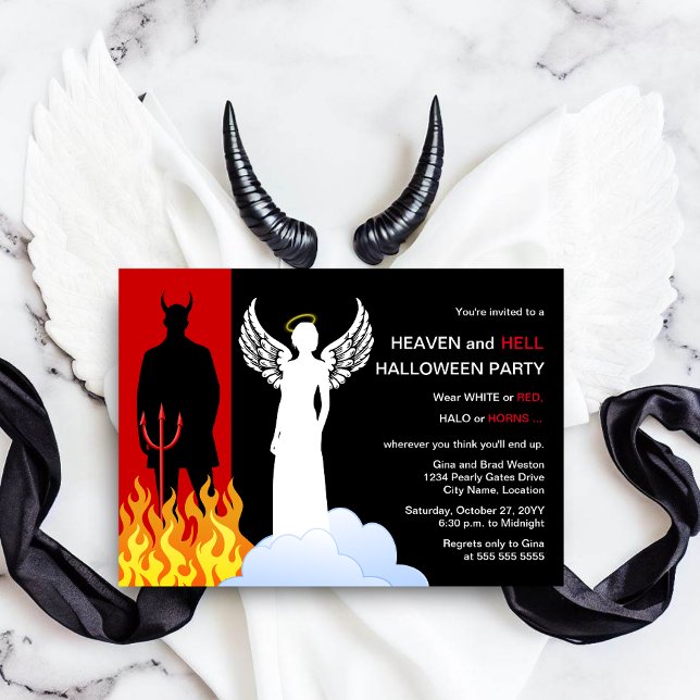 Heaven och helvetet Halloween fest Inbjudningar (Celebrate a heaven and hell Halloween party by inviting your guests with this angel and devil invite)