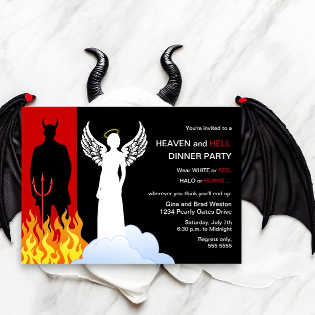 Heaven och helvetet Middagen Party Inbjudningar (Whether it's a Halloween dinner party, a birthday party or just a fun heaven & hell dinner party.)