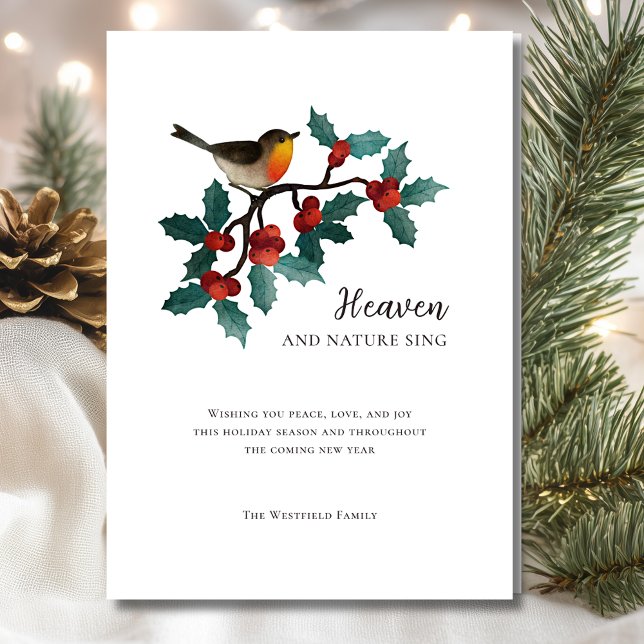 Heaven och Natur Sjunga Winter Bird Holly-jul Julkort (Heaven and Nature Sing Winter Bird Holly Christmas Holiday Card)