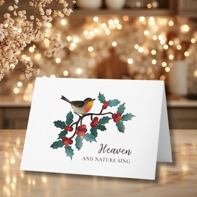 Heaven och Natur Sjunga Winter Bird Holly-jul Kort (Heaven and Nature Sing Winter Bird Holly Folded Christmas Holiday Card)