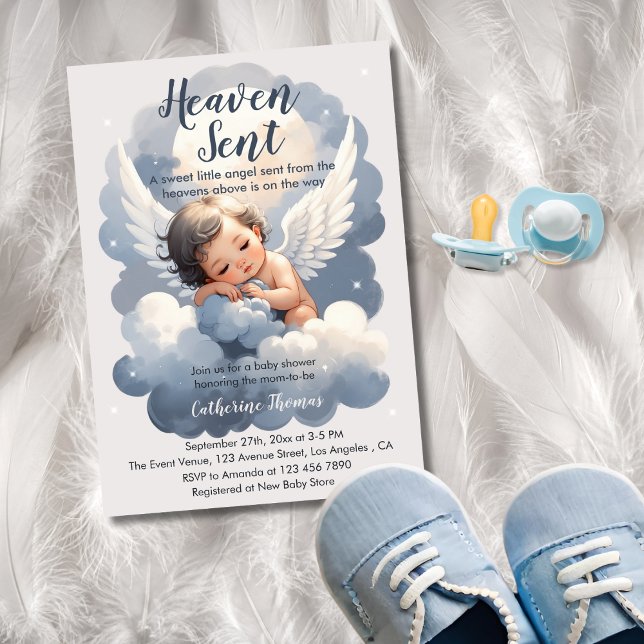 Heaven Sent Angel Baby i Clouds Baby Shower Inbjudningar (Skapare uppladdad)