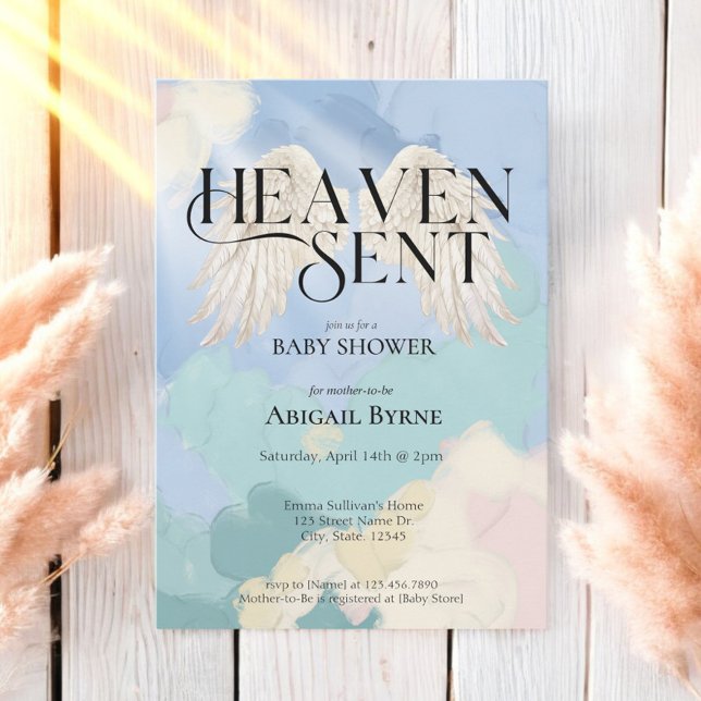 Heaven Sent Angel Vingar Pastel Baby Shower Inbjudningar (Skapare uppladdad)