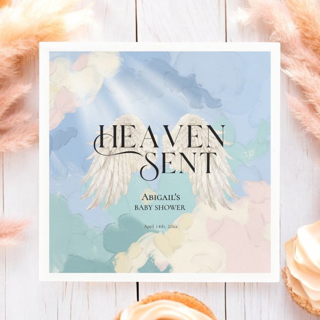 Heaven Sent Angel Vingar Pastel Baby Shower Pappersservett (Skapare uppladdad)