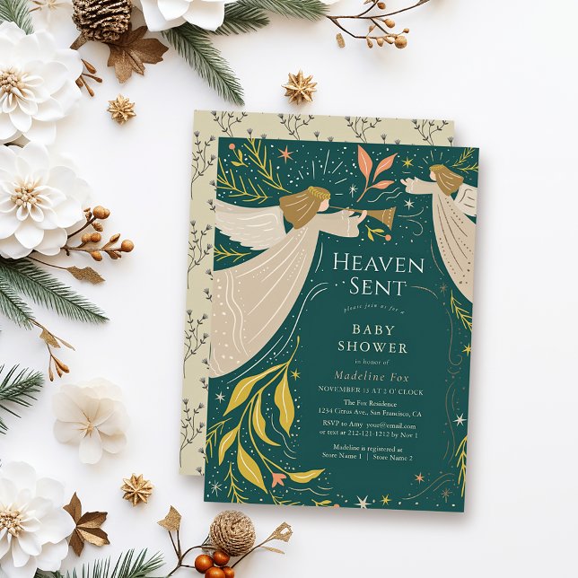 Heaven Sent Änglar Navy Blue Baby Shower Inbjudningar (Skapare uppladdad)