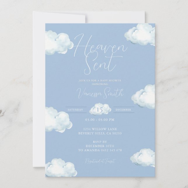 Heaven Sent Baby Shower Blue Cloud Inbjudningar (Framsida)