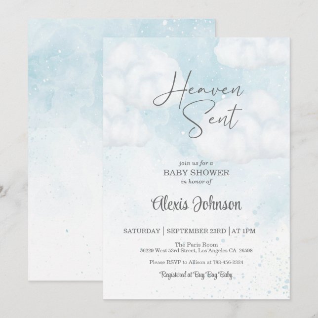 Heaven Sent Baby Shower (Boy) Inbjudningar (Fram/baksida)