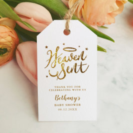 Heaven Sent Baby Shower Favor Guld Glitter Presentetikett