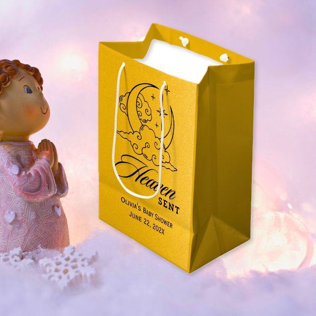 Heaven Sent Baby Shower Guld Måne Stars (Heaven Sent Baby Shower Gold Moon Stars Medium Gift Bag)
