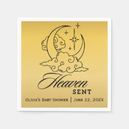 Heaven Sent Baby Shower Guld Måne Stars Pappersservett