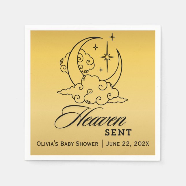 Heaven Sent Baby Shower Guld Måne Stars Pappersservett (Framsidan)