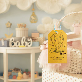 Heaven Sent Baby Shower Guld Måne Stars Presentetikett