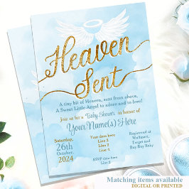 Heaven Sent Baby Shower-inbjudan - Boy Angel Inbjudningar