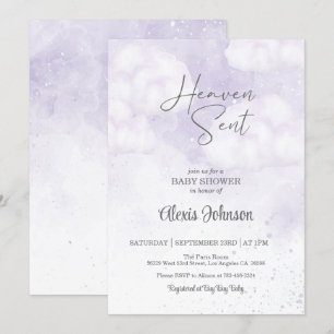 Heaven Sent Baby Shower Lila Inbjudningar