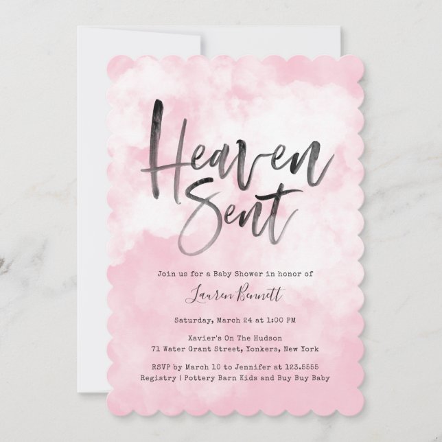 Heaven Sent | Baby Shower | Rosa Inbjudningar (Framsida)