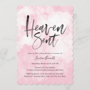 Heaven Sent Baby Shower Rosa Inbjudningar