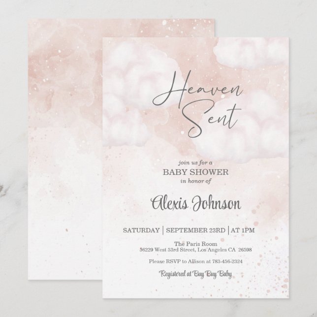 Heaven Sent Baby Shower Rosa Inbjudningar (Fram/baksida)