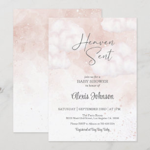 Heaven Sent Baby Shower Rosa Inbjudningar