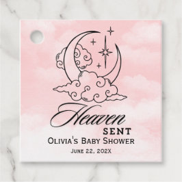 Heaven Sent Baby Shower Rosa Måne Stars Gåvor Etiketter
