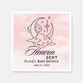 Heaven Sent Baby Shower Rosa Måne Stars Pappersservett