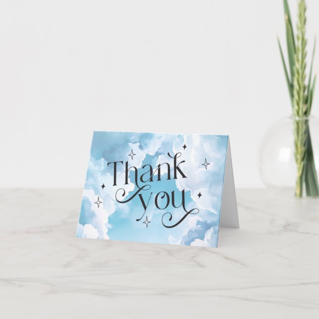 Heaven Sent Blå himmel Baby Shower Blue Lettering Tack Kort (Framsida)