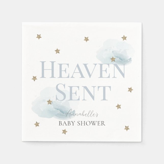 Heaven Sent Blue Boy Baby Shower Pappersservett (Framsidan)