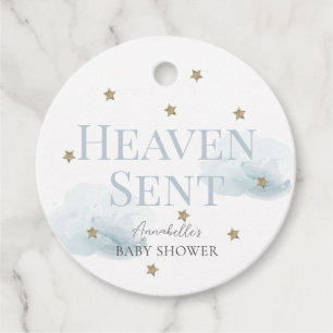 Heaven Sent Blue Cloud Boy Baby Shower Tack Gåvor Etiketter