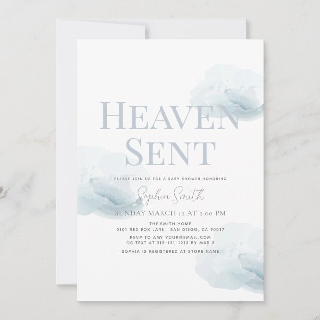 Heaven Sent Boy Blue Cloud Baby Shower Inbjudningar (Framsida)
