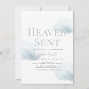 Heaven Sent Boy Blue Cloud Baby Shower Inbjudningar