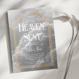 Heaven Sent Clouds Golden Neutralt Baby Shower Inbjudningar