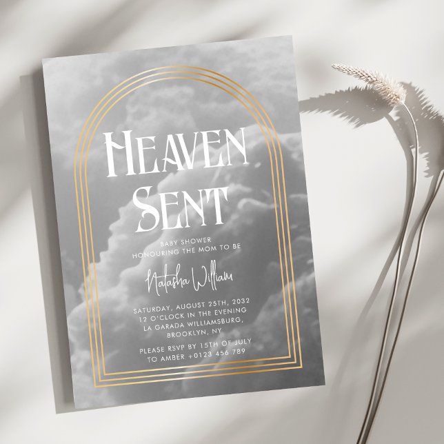 Heaven Sent Clouds Golden Neutralt Baby Shower Inbjudningar (Skapare uppladdad)