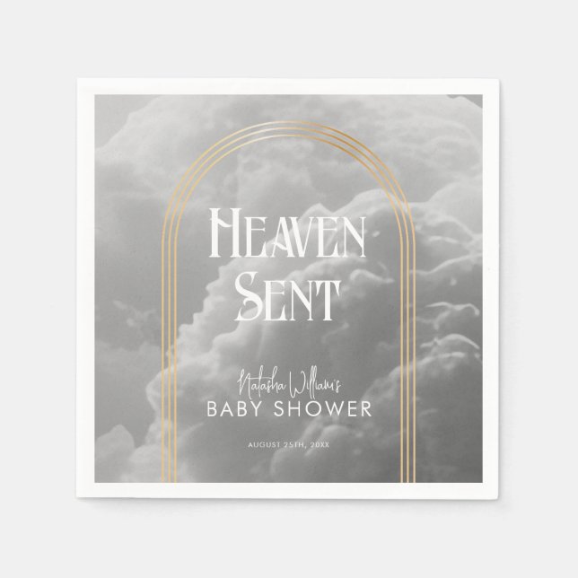 Heaven Sent Clouds Golden Neutralt Baby Shower Pappersservett (Framsidan)