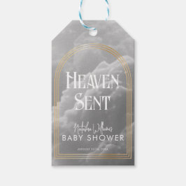 Heaven Sent Clouds Golden Neutralt Baby Shower Presentetikett