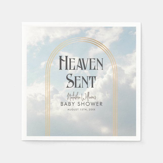 Heaven Sent Clouds Himlar Boho Arch Baby Shower Pappersservett (Framsidan)