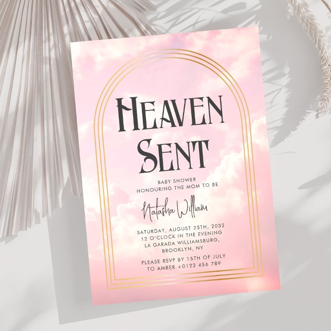 Heaven Sent Clouds Himlar Rosa Baby Shower Inbjudningar (Skapare uppladdad)