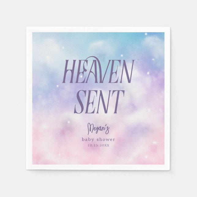 Heaven Sent Dreamy Girl Baby Shower Napkins Pappersservett (Framsidan)