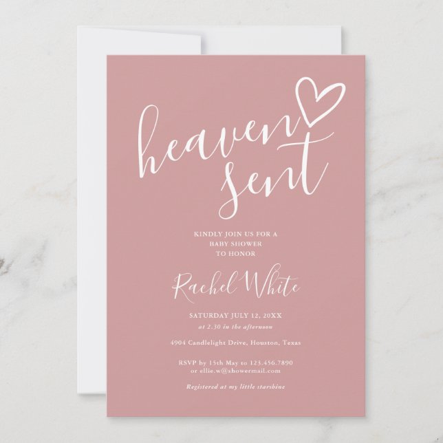 Heaven Sent Dusty Ro Rosa Photo Girl Baby Shower Inbjudningar (Framsida)